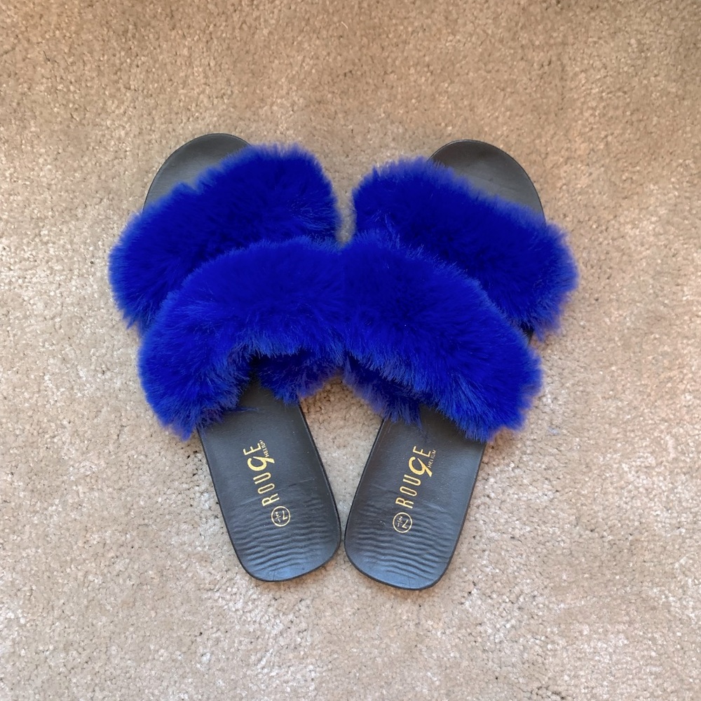 Blue Fuzzy Slippers by Rouge